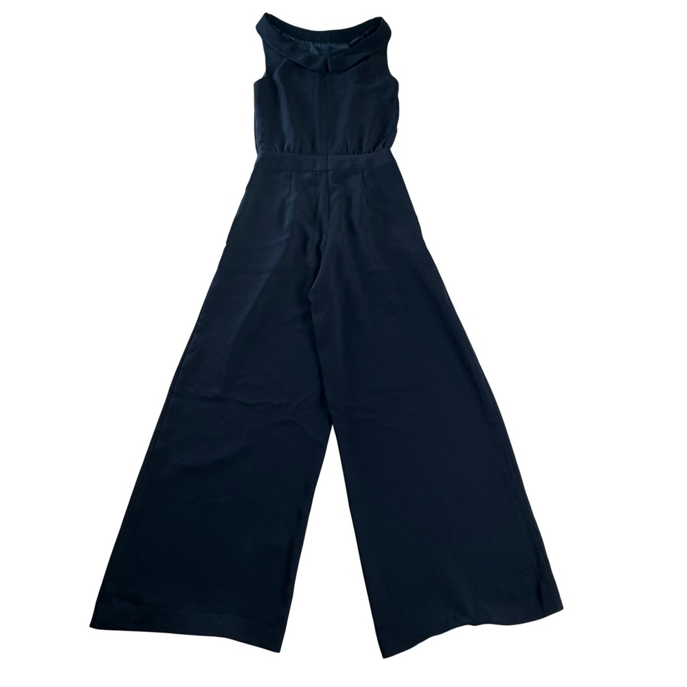 Boden Clarissa Navy Wide Leg Jumpsuit 2P Petite Portrait Collar Lined